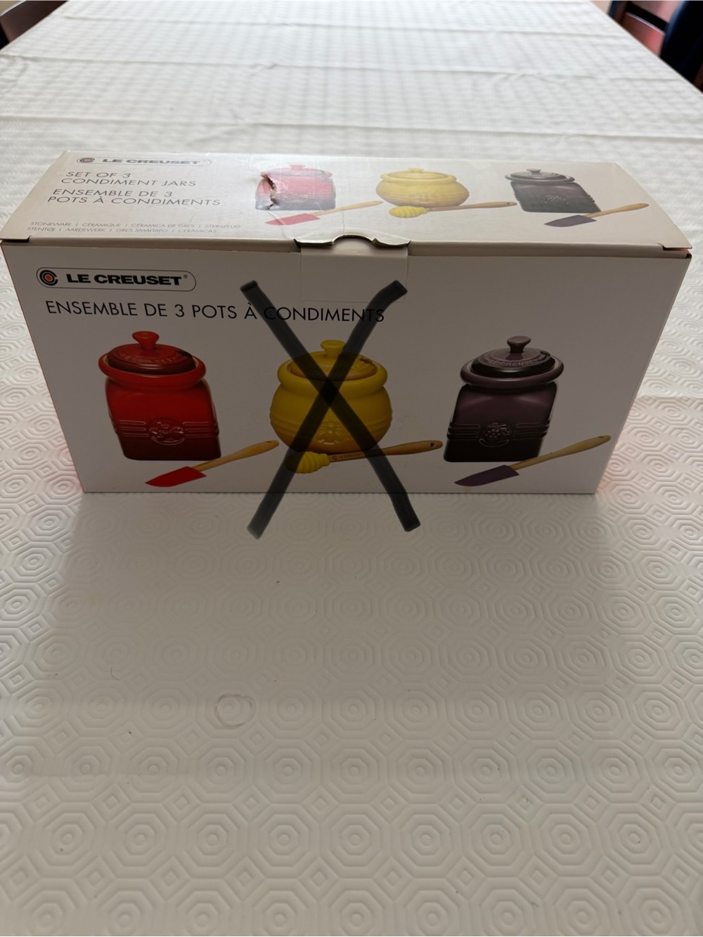Le Creuset Red, Purple Stoneware 2- Piece Condiment Jar Set NEVER USED EVER